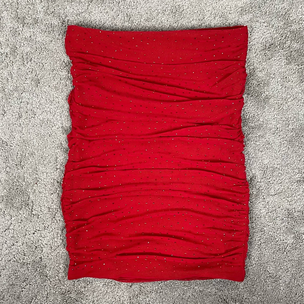 AFRM Skirt Small Red Desani Rhinestone Dotted Ruched Mini Bedazzled Club Rave - Picture 3 of 11